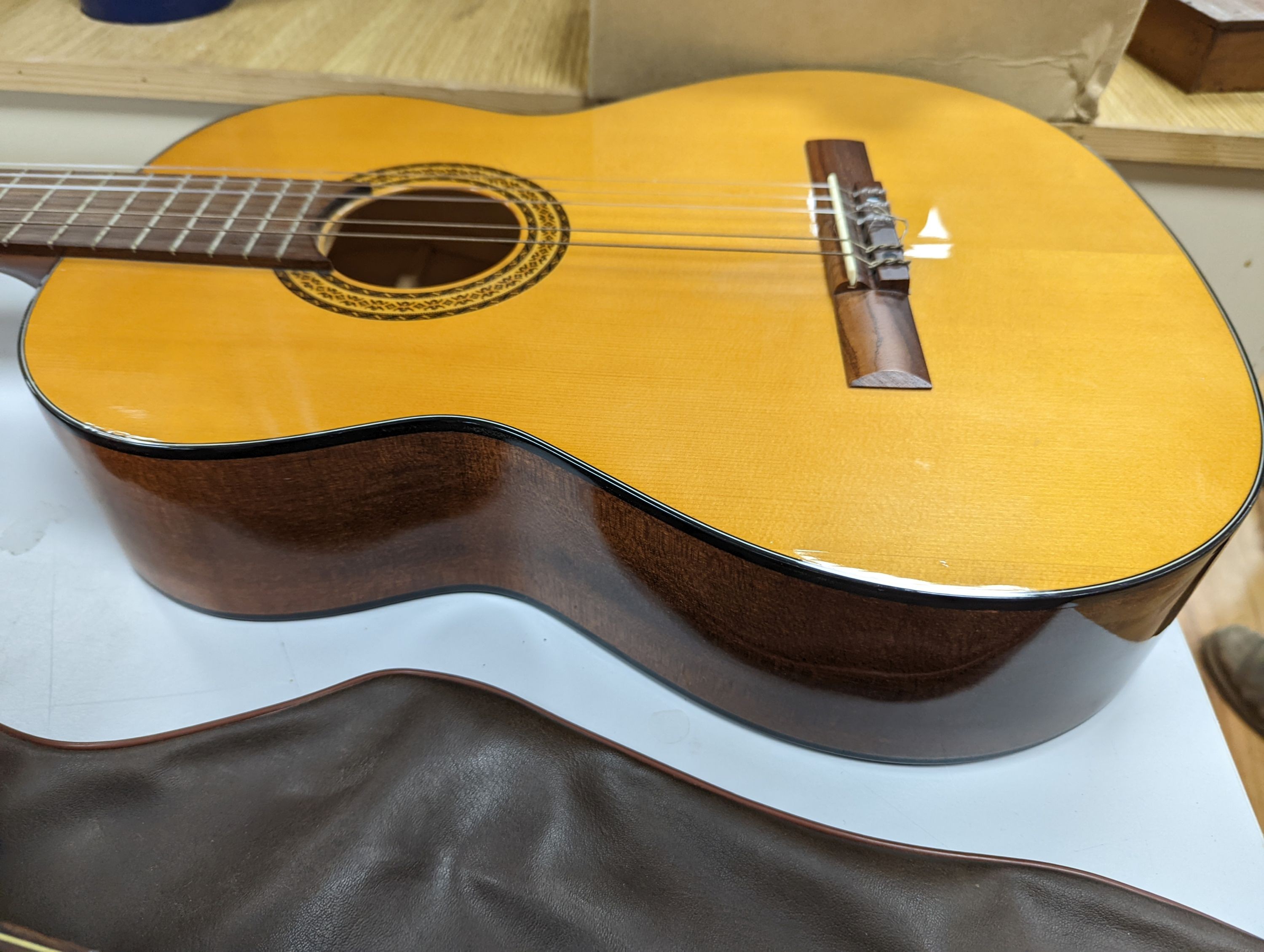 A Kimbala acoustic guitar.